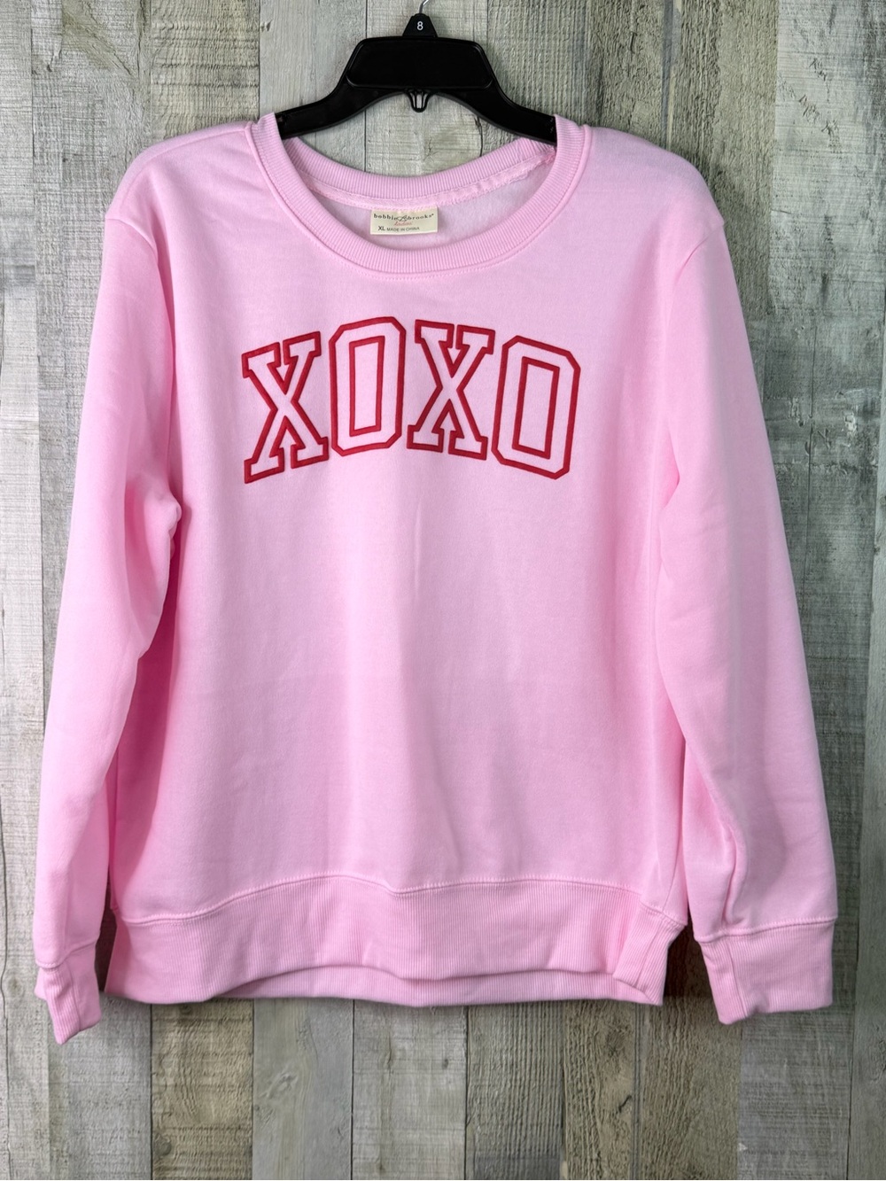 Bobbie Brooks XL XOXO Pink Fleece Crewneck Long Sleeve Sweatshirt W/Red Letters